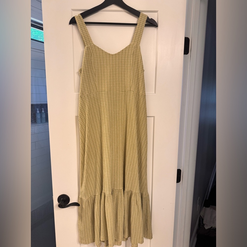 Mango Sage Green Gingham Midi Dress